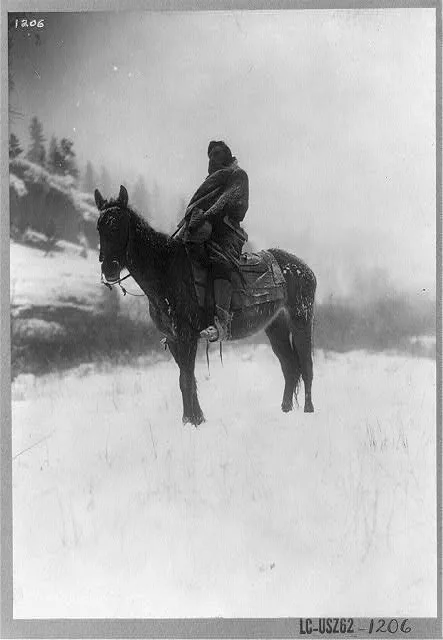 The scout in winter--Apsaroke, Pryor Mountains, Wyoming, Montana, 1908