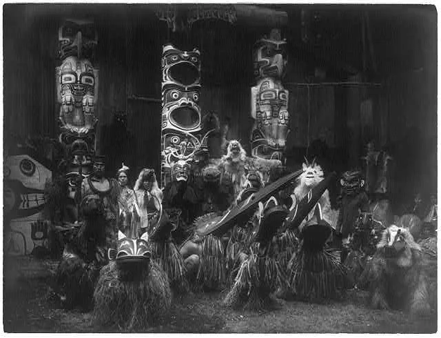 Masked dancers--Qagyuhl, British Columbia, 1914