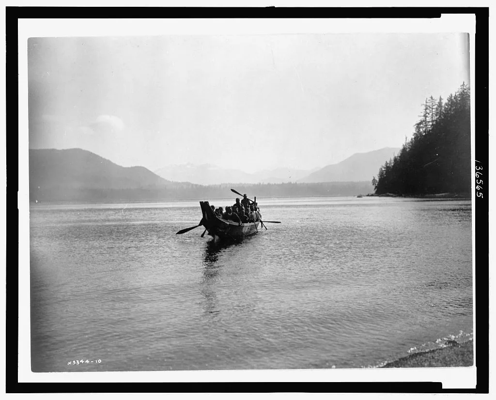 A chief's party--Qagyuhl, Transportation, Clayoquot Sound, British Columbia, 1910