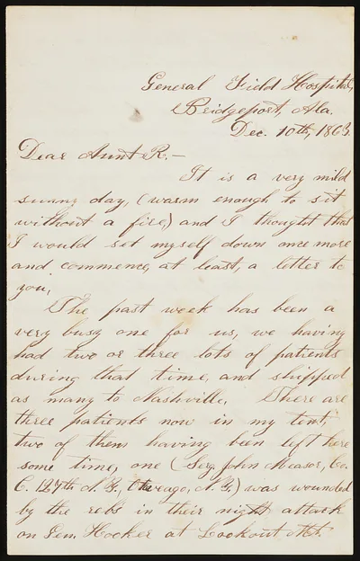 [Letter from Private Edward W. Curtis, General Field Hospital,…, 1863
