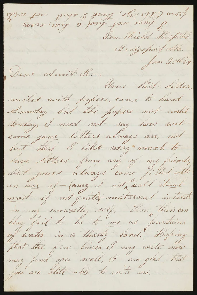 [Letter from Private Edward W. Curtis, General Field Hospital,…, 1864