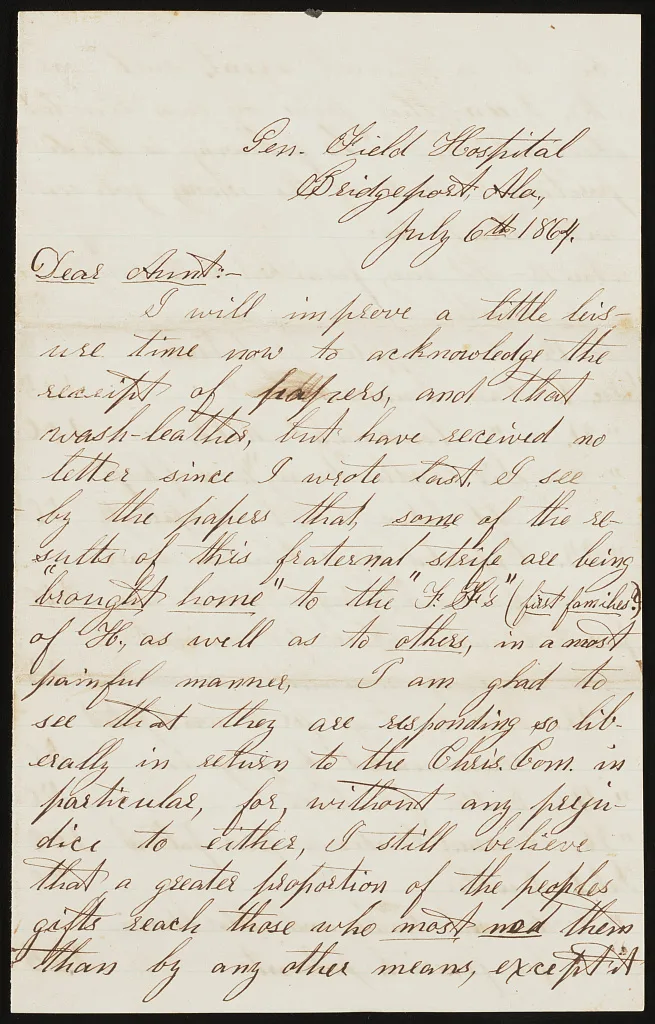 [Letter from Private Edward W. Curtis, General Field Hospital,…, 1864