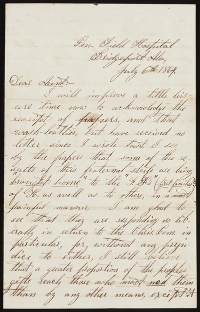 [Letter from Private Edward W. Curtis, General Field Hospital,…, 1864