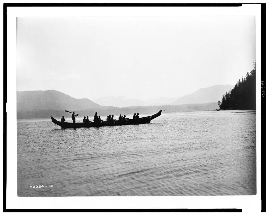 [Kwakiutl Indians in boat, British Columbia], 1910