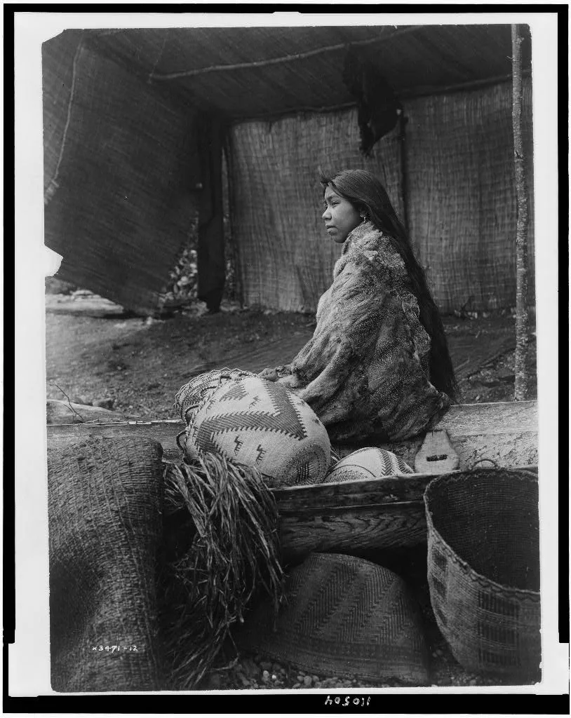 [A Skokomish Indian chief's daughter, half-length portrait, seated on…, Washington, 1913