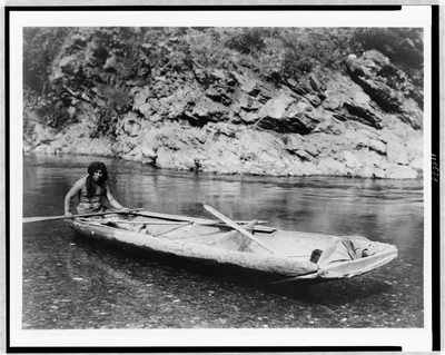 Yurok canoe on Trinity River, 1923