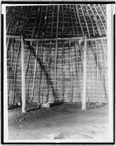 Interior of Wichita grass-house, 1927